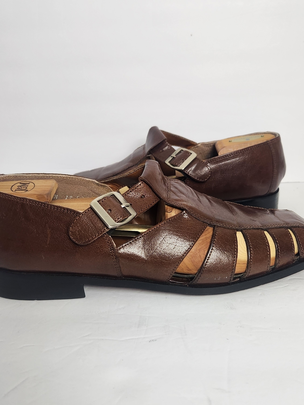 Stacy Adams Mens Size 12 Brown Leather Fisherman Slingback Buckle Dress Sandals